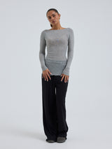 Seamless Basic Cotton Boat Neck | Baumwolle L/S T-Shirt Grey Melange