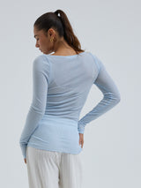 Seamless Basic Cotton Boat Neck | Baumwolle L/S T-Shirt Hazy Sky