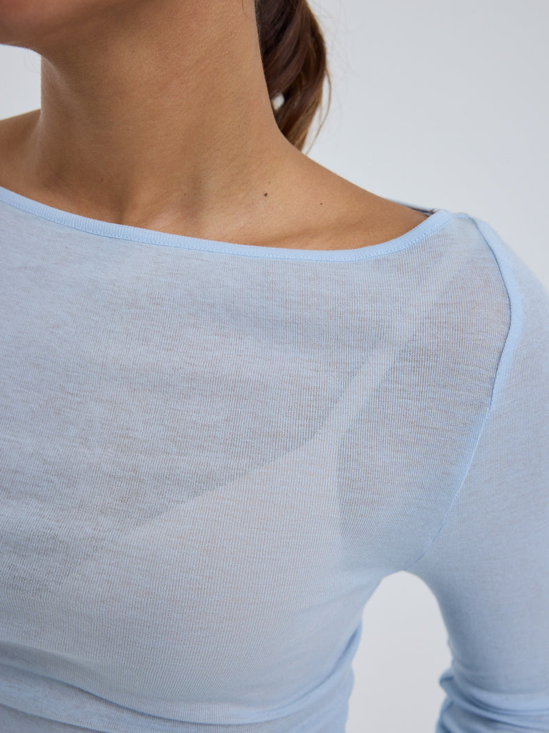 Seamless Basic Cotton Boat Neck | Baumwolle L/S T-Shirt Hazy Sky