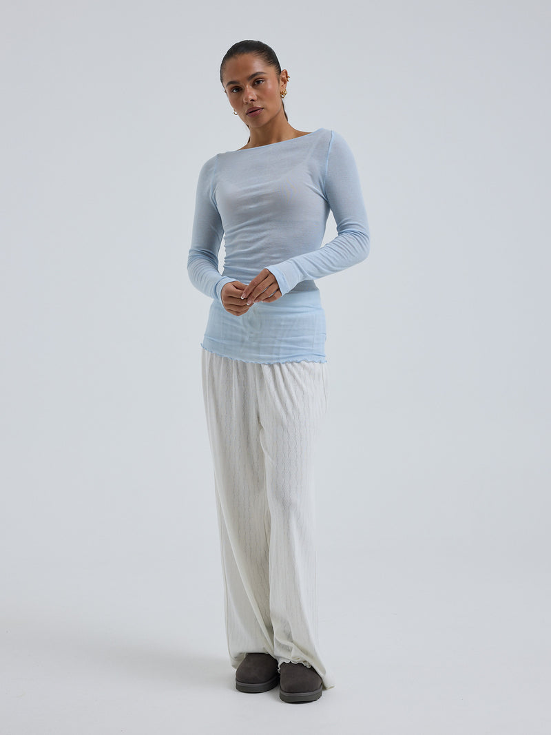 Seamless Basic Cotton Boat Neck | Baumwolle L/S T-Shirt Hazy Sky