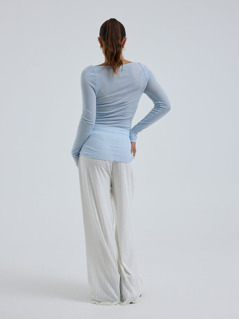 Seamless Basic Cotton Boat Neck | Baumwolle L/S T-Shirt Hazy Sky