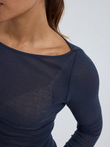 Seamless Basic Cotton Boat Neck | Baumwolle L/S T-Shirt Midnight