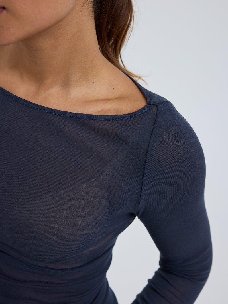 Seamless Basic Cotton Boat Neck | Baumwolle L/S T-Shirt Midnight