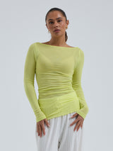 Seamless Basic Cotton Boat Neck | Baumwolle L/S T-Shirt Neon Yellow