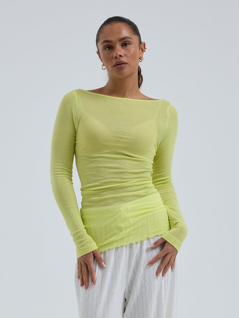Seamless Basic Cotton Boat Neck | Baumwolle L/S T-Shirt Neon Yellow