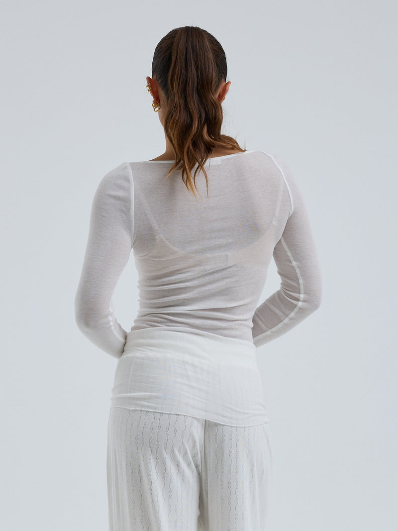 Seamless Basic Cotton Boat Neck | Baumwolle L/S T-Shirt Off-White