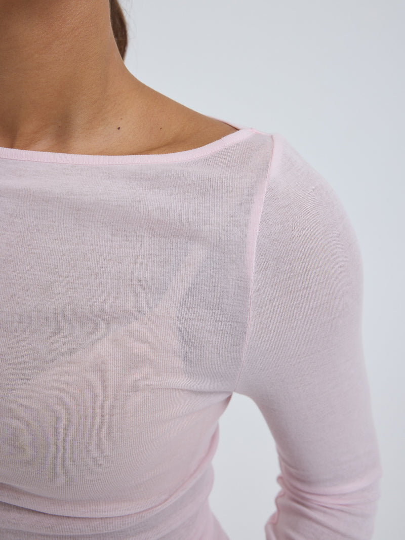 Seamless Basic Cotton Boat Neck | Baumwolle L/S T-Shirt Pale Rose