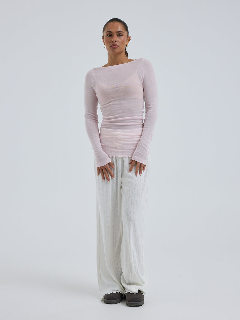 Seamless Basic Cotton Boat Neck | Baumwolle L/S T-Shirt Pale Rose