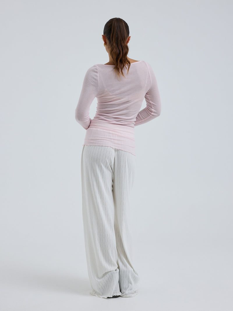 Seamless Basic Cotton Boat Neck | Baumwolle L/S T-Shirt Pale Rose