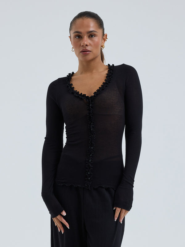 Seamless Basic Cotton Cardy | Baumwolle Cardigan Black