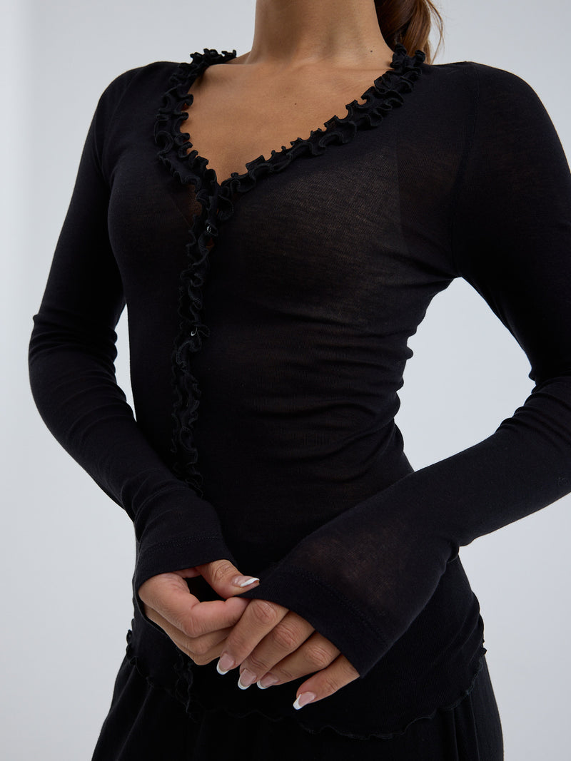 Seamless Basic Cotton Cardy | Baumwolle Cardigan Black