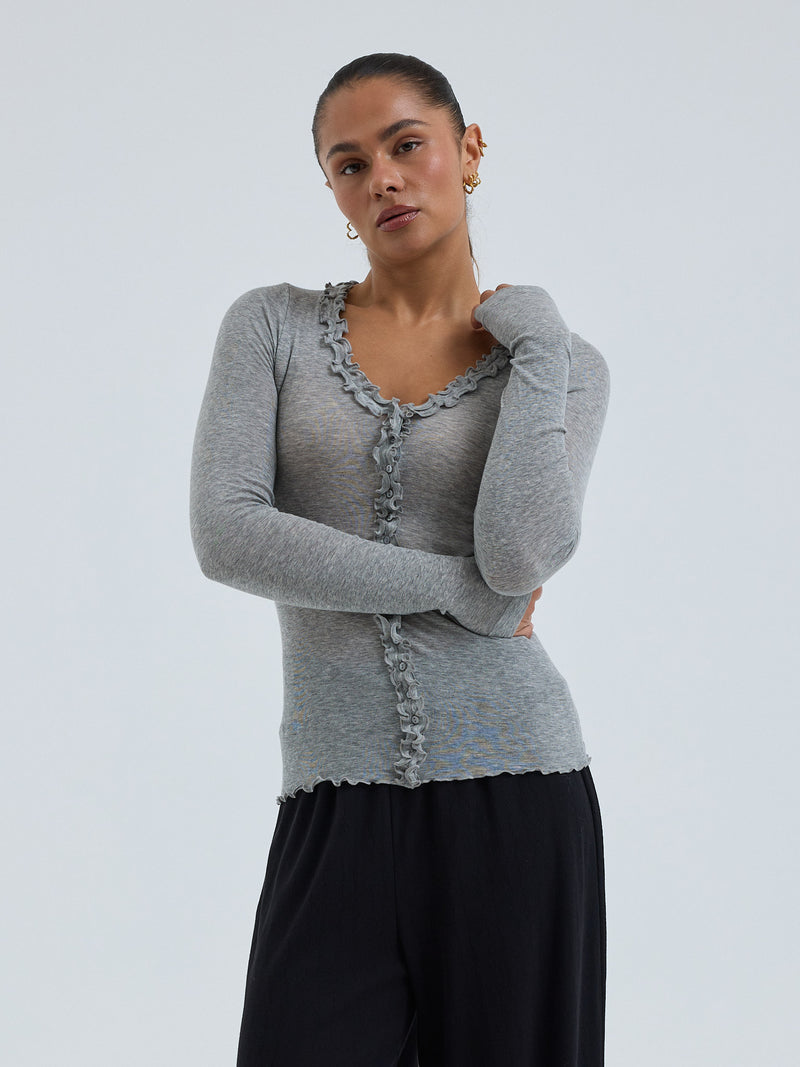 Seamless Basic Cotton Cardy | Baumwolle Cardigan Grey Melange