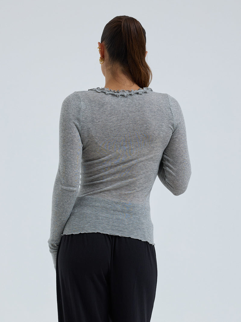 Seamless Basic Cotton Cardy | Baumwolle Cardigan Grey Melange