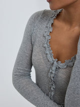 Seamless Basic Cotton Cardy | Baumwolle Cardigan Grey Melange