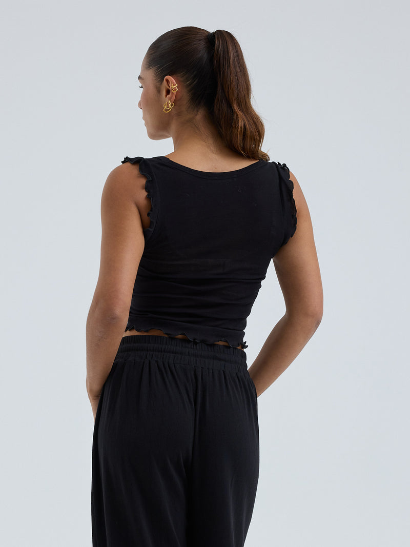 Seamless Basic Cotton Crop Top | Baumwolle Tank Top Black