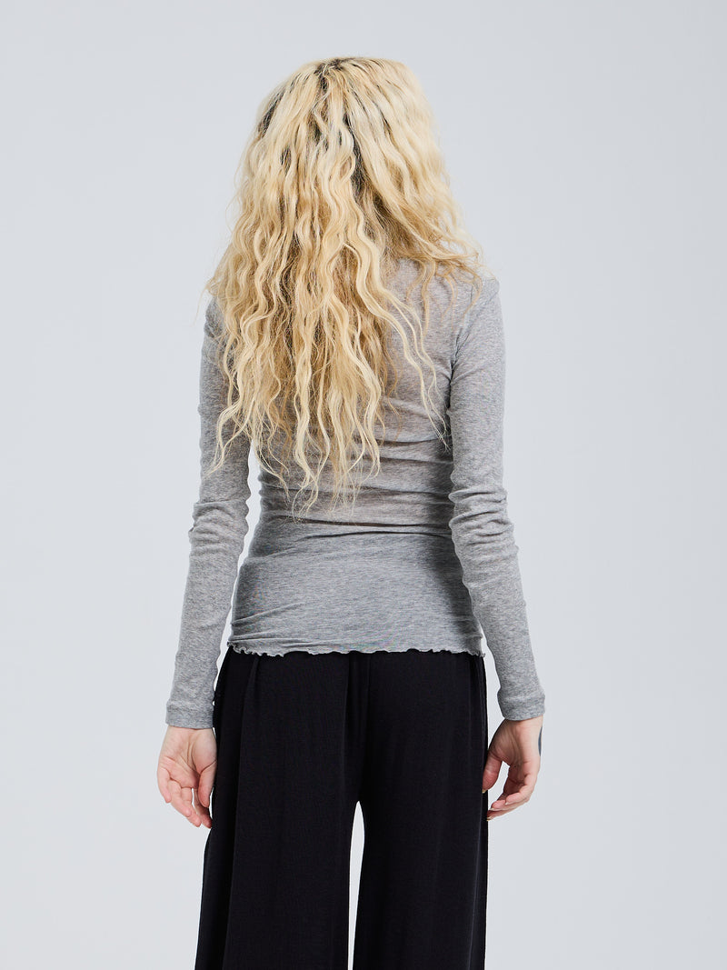 Seamless Basic Cotton Granddad | Baumwolle L/S T-Shirt Grey Melange