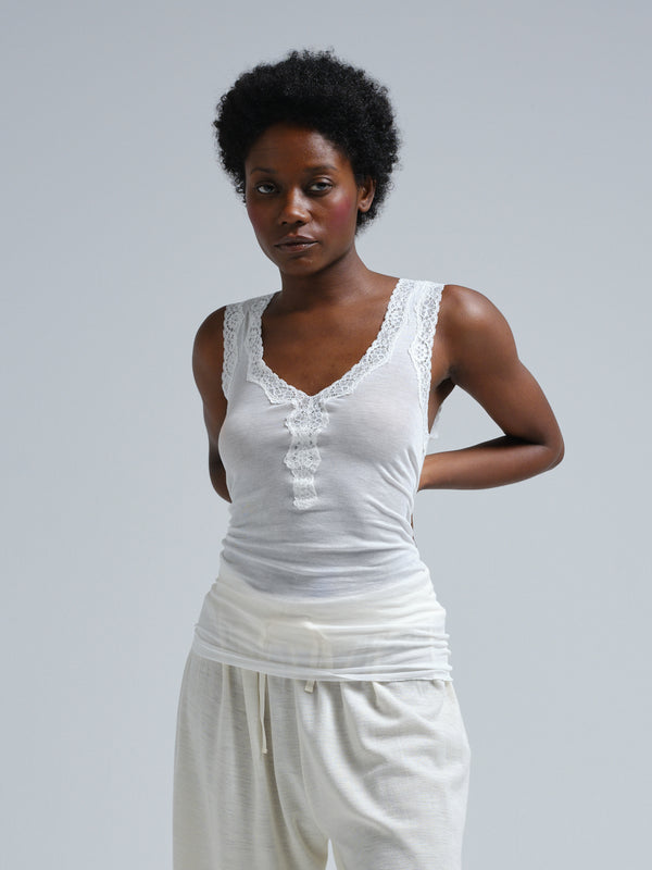 Seamless Basic Cotton Lacey | Baumwolle Tank Top Off-White