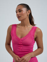 Seamless Basic Cotton Lacey | Baumwolle Tank Top Berry Pink