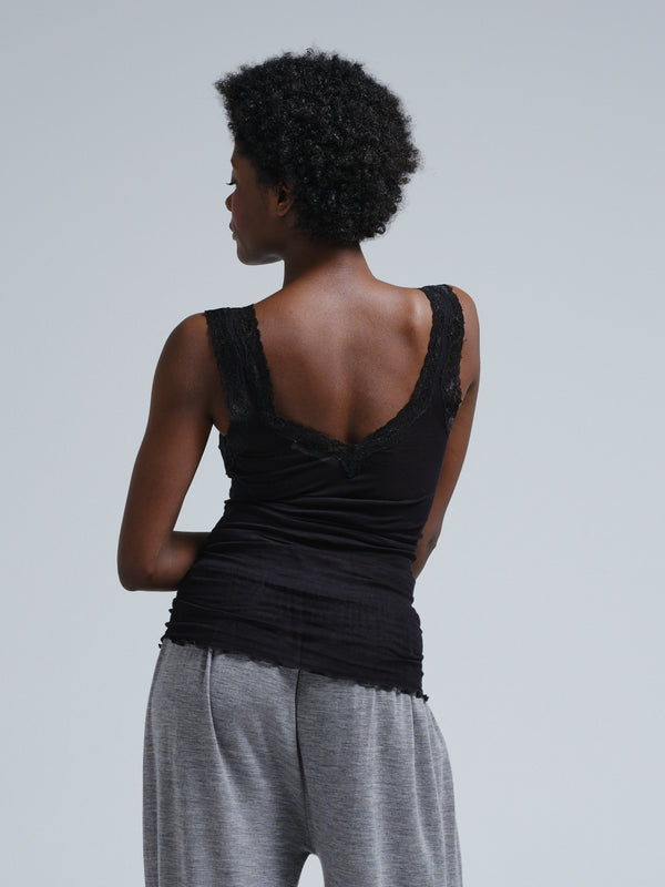 Seamless Basic Cotton Lacey | Baumwolle Tank Top Black