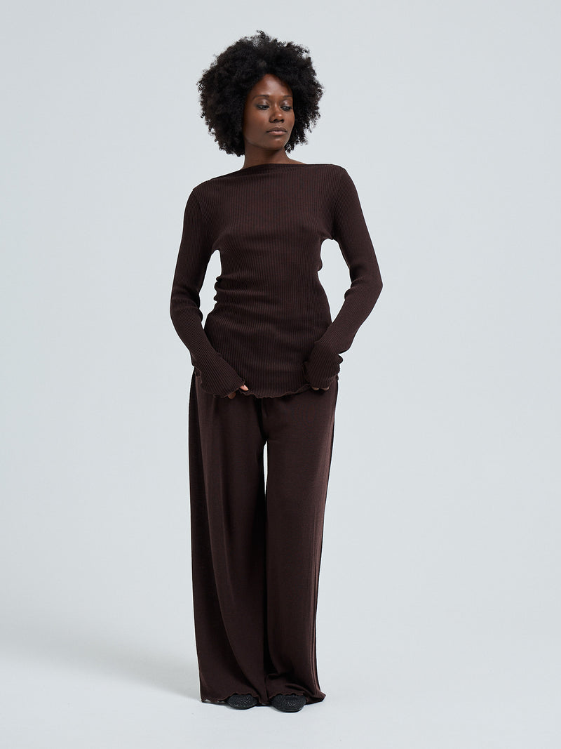 Seamless Basic Elegante | Merinowolle L/S T-Shirt Dark Brown