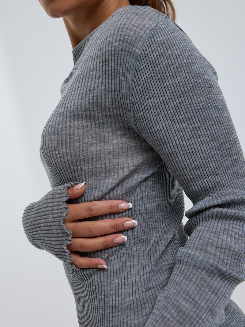 Seamless Basic Elegante | Merinowolle L/S T-Shirt Grey Melange