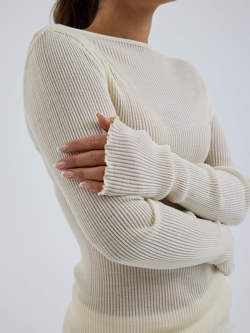 Seamless Basic Elegante | Merinowolle L/S T-Shirt Off-White