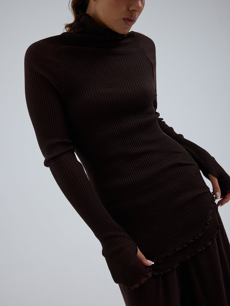 Seamless Basic Fiori | Merinowolle L/S T-Shirt Dark Brown