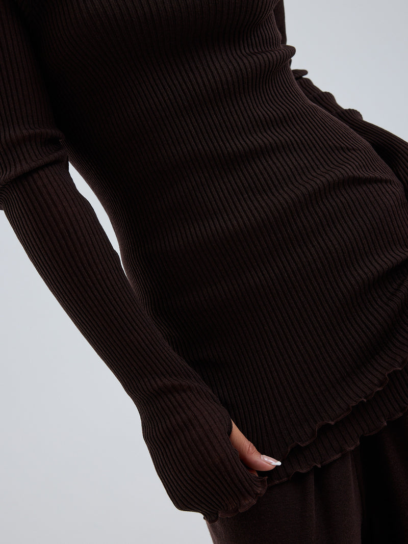 Seamless Basic Fiori | Merinowolle L/S T-Shirt Dark Brown