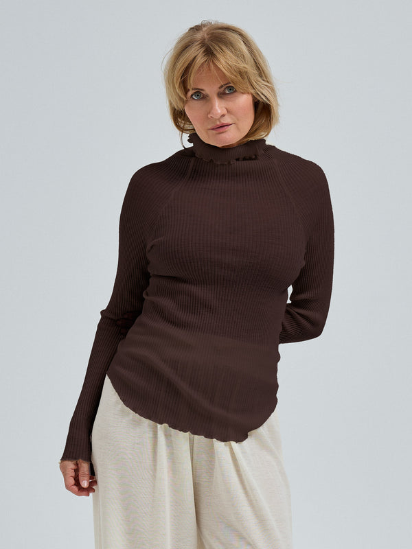 Seamless Basic Fiori | Merinowolle L/S T-Shirt Dark Brown