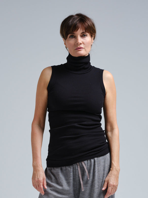 Seamless Basic Fleur | Bio-Baumwolle Roll Neck Sleeveless Black