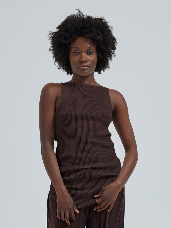 Seamless Basic Fresco | Merinowolle Strap Top Dark Brown