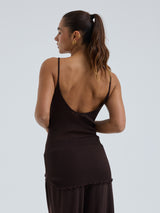 Seamless Basic Fresco | Merinowolle Strap Top Dark Brown