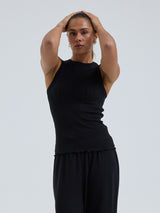 Seamless Basic Jacquard Crush | Baumwolle Tank Top Black