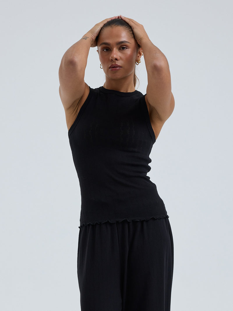 Seamless Basic Jacquard Crush | Baumwolle Tank Top Black