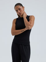 Seamless Basic Jacquard Crush | Baumwolle Tank Top Black