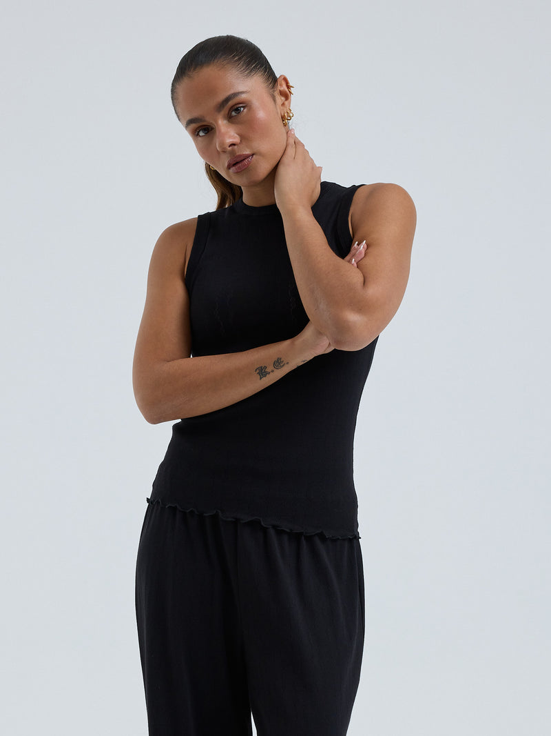 Seamless Basic Jacquard Crush | Baumwolle Tank Top Black