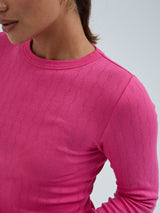 Seamless Basic Jacquard Fiore | Baumwolle L/S T-Shirt Berry Pink