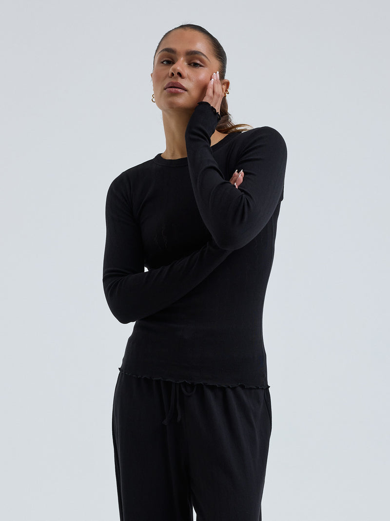 Seamless Basic Jacquard Fiore | Baumwolle L/S T-Shirt Black