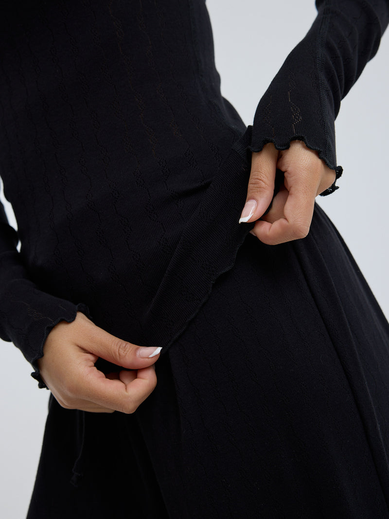 Seamless Basic Jacquard Fiore | Baumwolle L/S T-Shirt Black