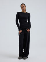 Seamless Basic Jacquard Fiore | Baumwolle L/S T-Shirt Black