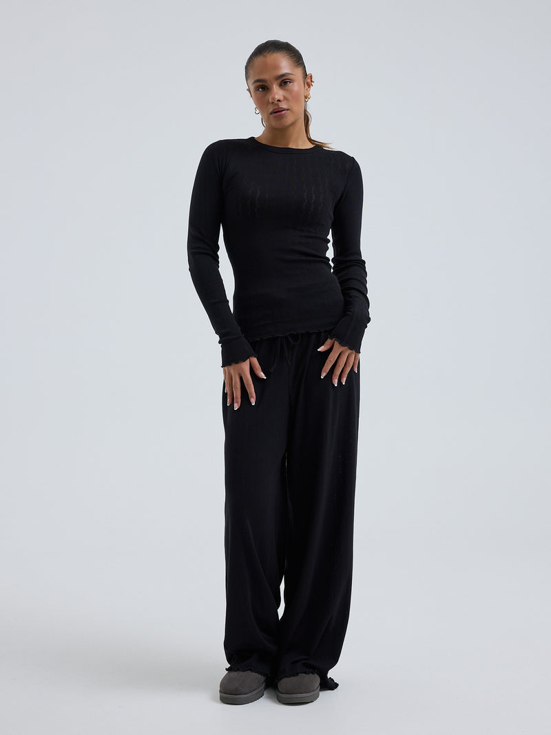 Seamless Basic Jacquard Fiore | Baumwolle L/S T-Shirt Black