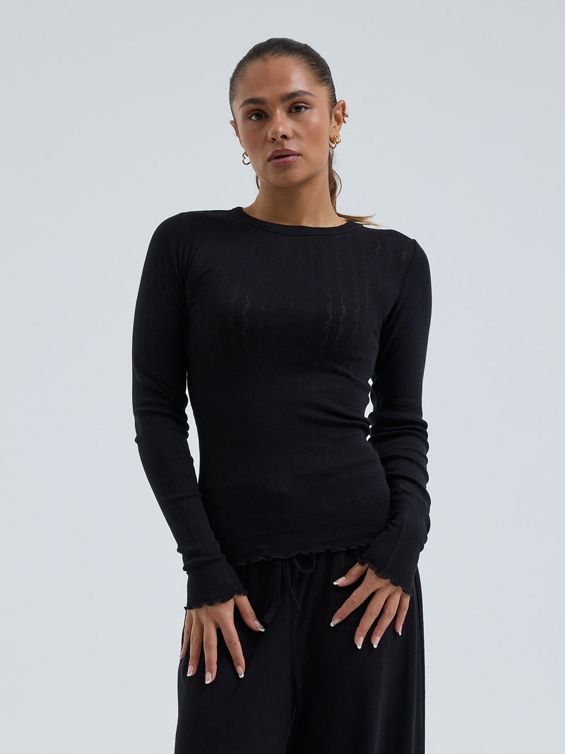Seamless Basic Jacquard Fiore | Baumwolle L/S T-Shirt Black