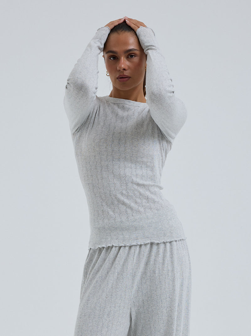 Seamless Basic Jacquard Fiore | Baumwolle L/S T-Shirt Lt grey melange