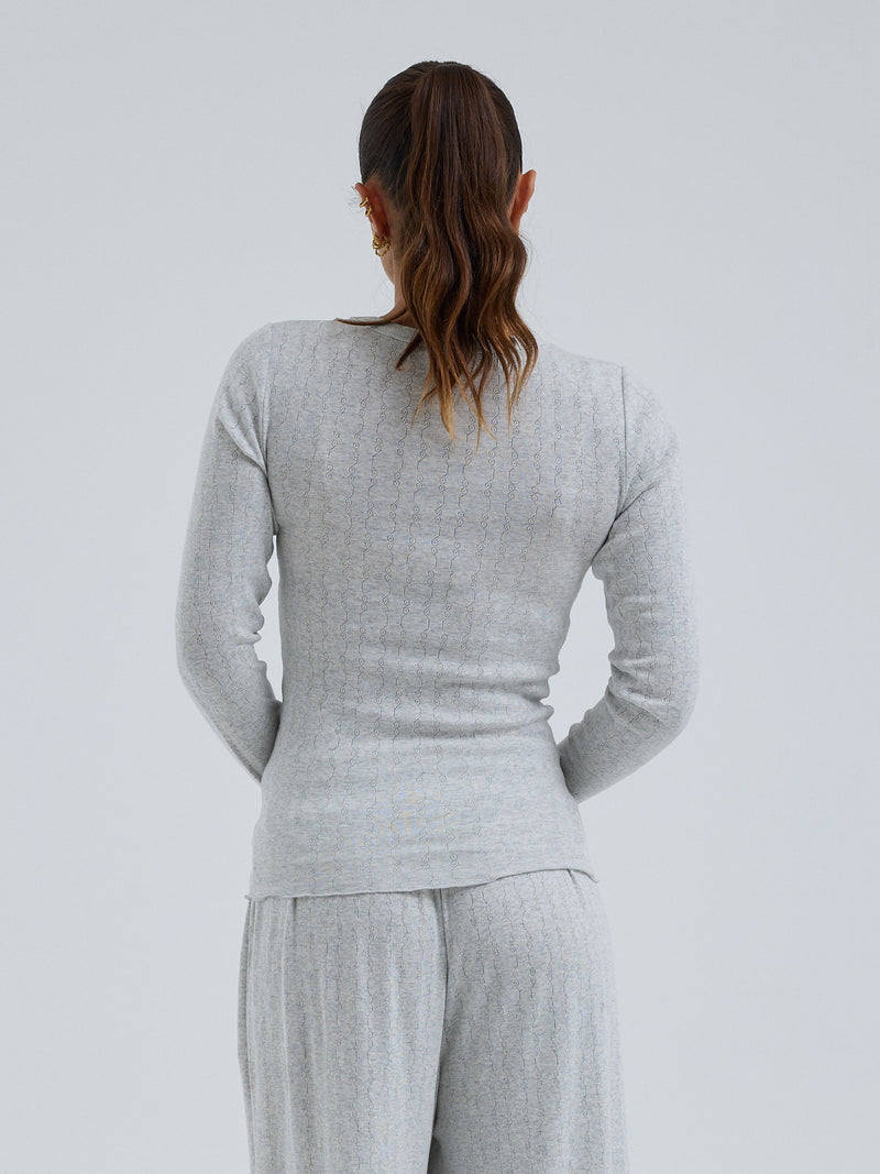 Seamless Basic Jacquard Fiore | Baumwolle L/S T-Shirt Lt grey melange