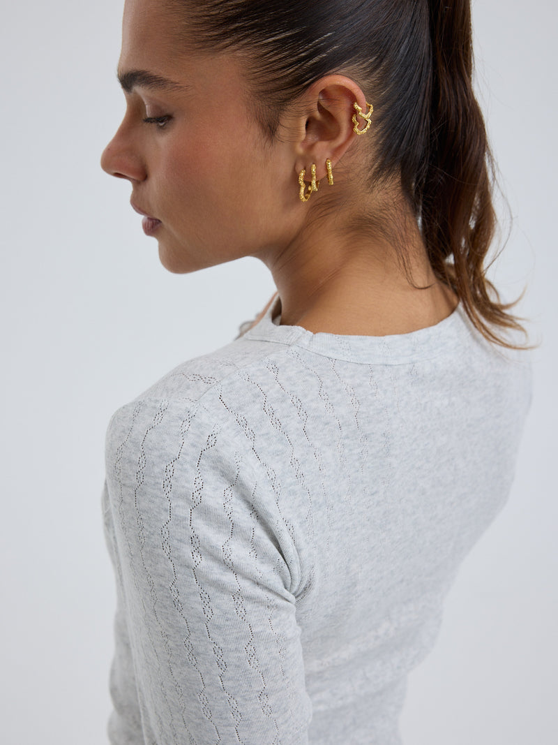 Seamless Basic Jacquard Fiore | Baumwolle L/S T-Shirt Lt grey melange