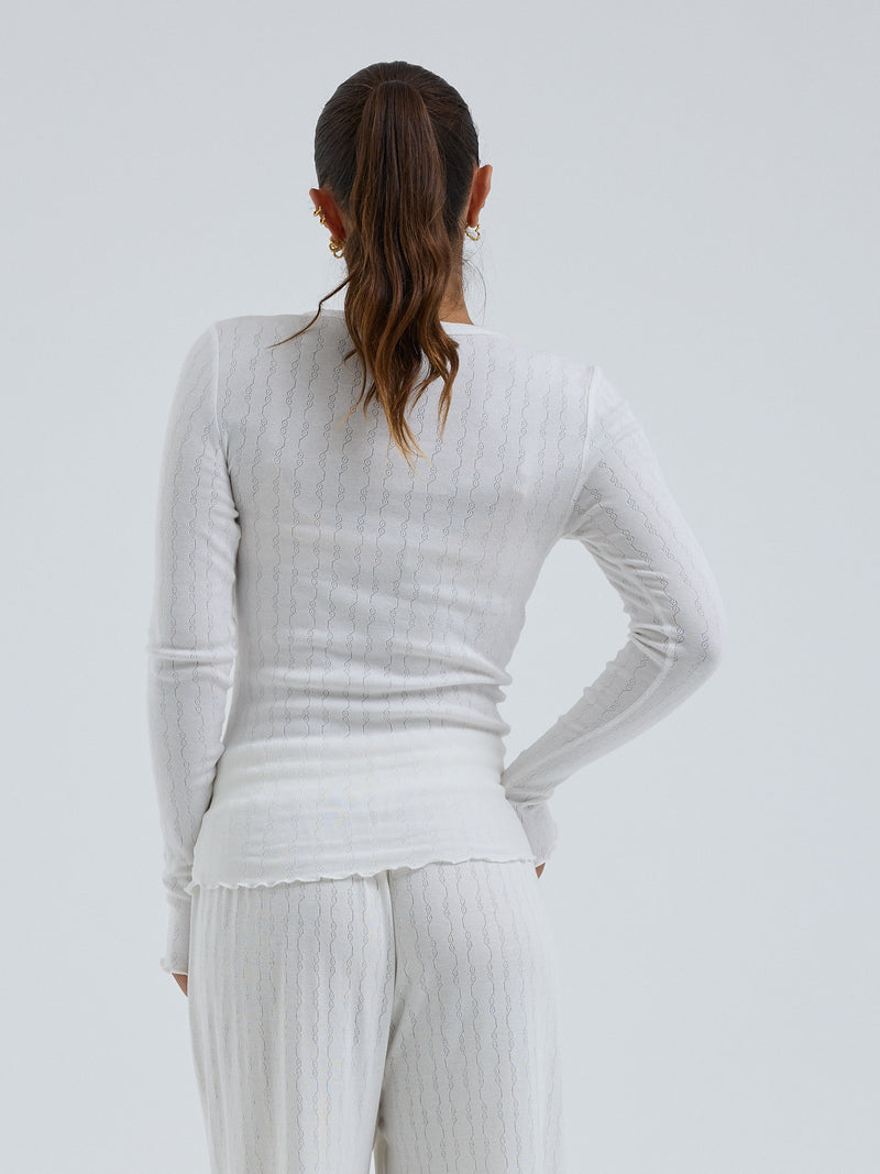 Seamless Basic Jacquard Fiore | Baumwolle L/S T-Shirt Off-White