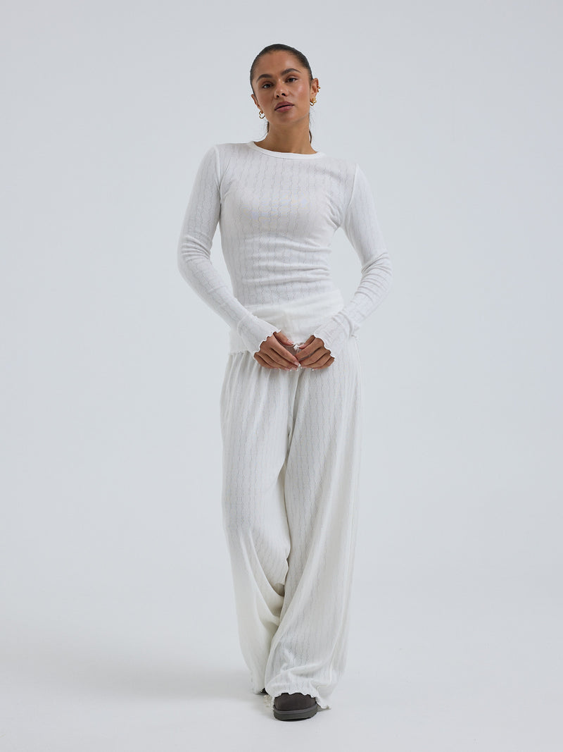 Seamless Basic Jacquard Fiore | Baumwolle L/S T-Shirt Off-White