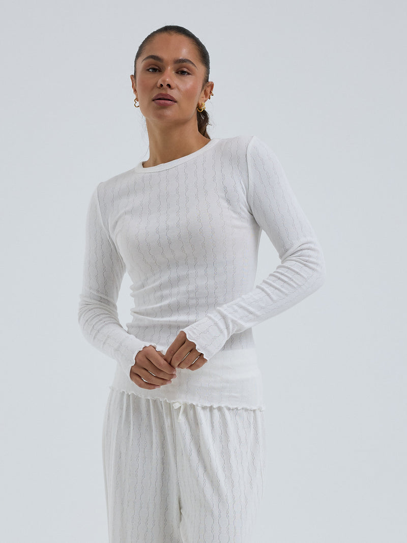 Seamless Basic Jacquard Fiore | Baumwolle L/S T-Shirt Off-White