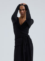 Seamless Basic Jacquard Wrap | Baumwolle Cardigan Black