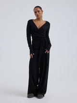 Seamless Basic Jacquard Wrap | Baumwolle Cardigan Black